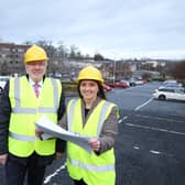 Becky Colville, LCCC Project Support Officer and Ald Allan Ewart, Chair of LCCC’s Development Committee at the Laganbank Road site.