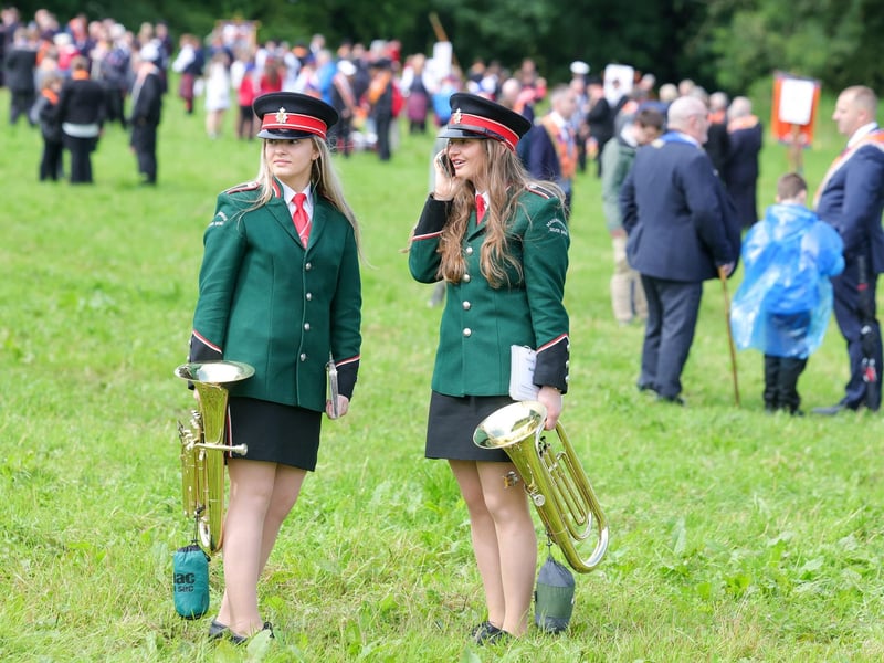 Bands women pictured in the field before the parade starts