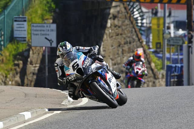 Michael Dunlop on his way to victory in Saturday's opening North West 200 Superbike race on the ROKiT BMW Motorrad machine. (Photo by Rod Neill/Pacemaker Press)