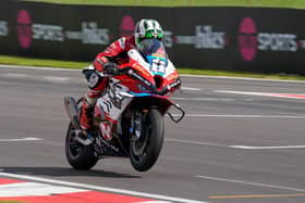 National Superstock 1000 Championship leader David Allingham on the SMS/Nicholl Oils BMW. (Photo by Ian Hopgood)