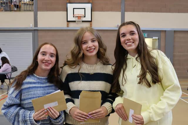Tara, Ella and Abi delighted with their results at Banbridge Academy