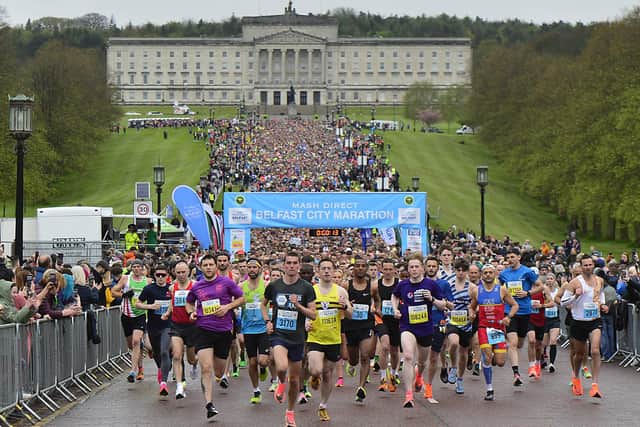 Thousands of runners at the start of the Belfast City Marathon lat the Stormont Estate last year. Photo: Arthur Allison/ Pacemaker Press.