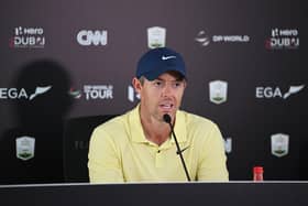 Rory McIlroy talks to the media during a press conference prior to the Hero Dubai Desert Classic at Emirates Golf Club