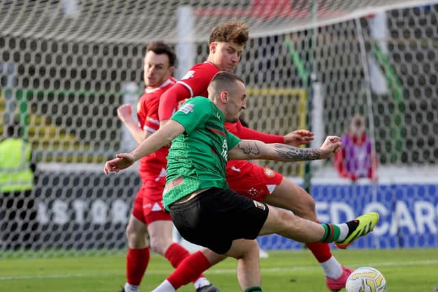 Glentoran's Dylan Connolly attempts to score in defeat against Portadown on Saturday. (Photo by David Maginnis/Pacemaker Press)