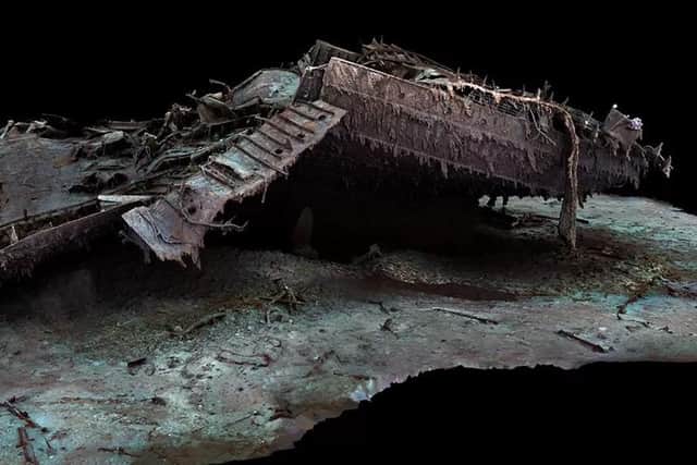 A digital mapping of the bow of the Titanic. Pic: Atlantic Productions/Magellan