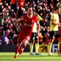 Liverpool's Diogo Jota celebrates is in line to return to action after recovering from injury