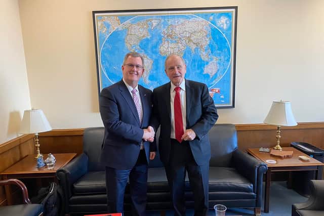 Sir Jeffrey Donaldson meets with Senator James Risch, the ranking member of the Senate Foreign Relations committee. The DUP leader has invited him to visit Northern Ireland.