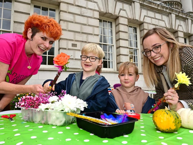Maura, Ronan and Ryan O’Reilly pictured with Elaine Taylor at Belfast City Hall