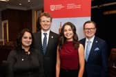 Khaula Bhutta, Congressman Joe Kennedy III, Emma Stephenson and Queen's Vice Chancellor Professor Sir Ian Greer pictured at the event in Queen’s University Belfast