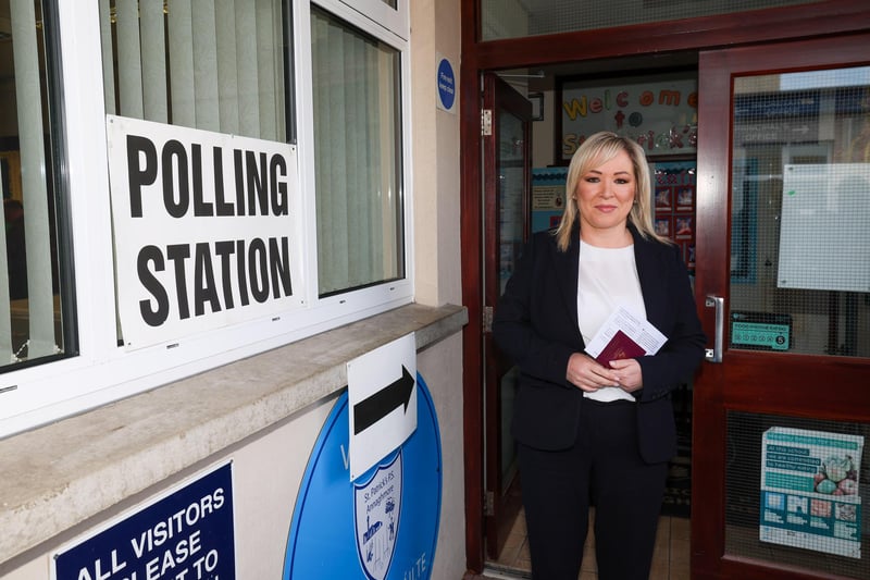 Press Eye - Belfast - Northern Ireland - 18th May 2023Sinn Fein Vice President Michelle O’Neill voting at St Patrick's Primary School, Coalisland