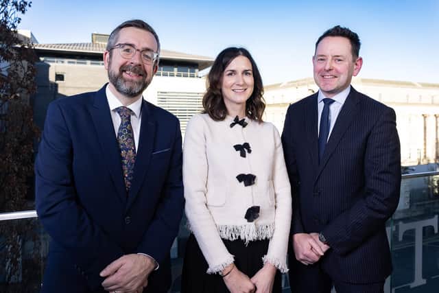 Stuart Gilmore managing director, Aine Tyrrell, partner, healthcare and Patrick Mullarkey, head of healthcare at O’Reilly Stewart Solicitors in Belfast