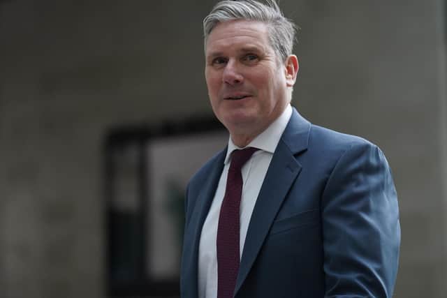 Sir Keir Starmer arrives at BBC Broadcasting House in London yesterday to appear on ‘Sunday with Laura Kuenssberg’