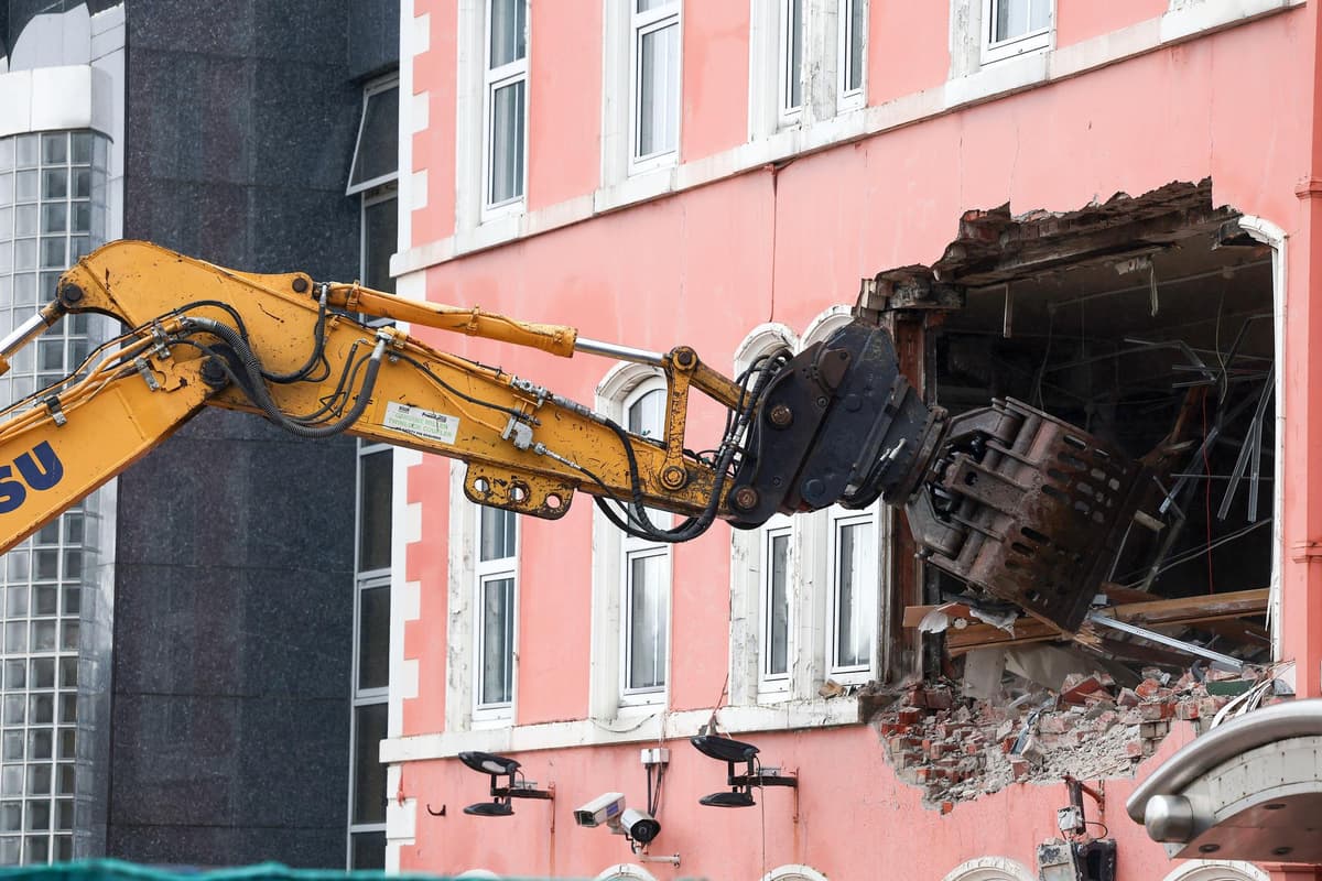 14 images of demolition work today at Havelock House, the former home of UTV after plans submitted for social housing