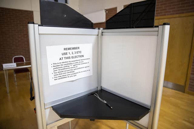 A polling booth at the Agape Centre polling station in south Belfast ahead of the start of voting in the Northern Ireland Council elections. Picture date: Thursday May 18, 2023. PA Photo. See PA story ULSTER Elections. Photo credit should read: Liam McBurney/PA Wire