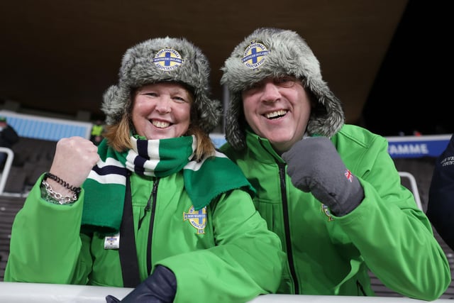 Northern Ireland fans during Friday night’s UEFA Euro 2024 qualifier against Finland at the Olympic Stadium in Helsinki
