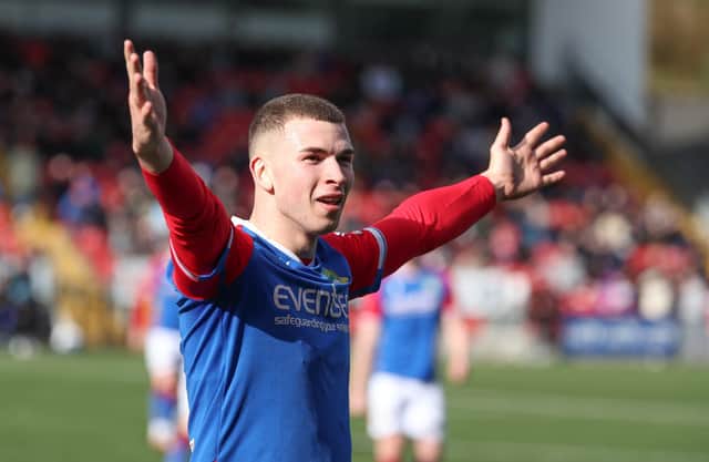 Linfield's Ethan McGee celebrates his goal. PIC: Desmond Loughery/Pacemaker Press