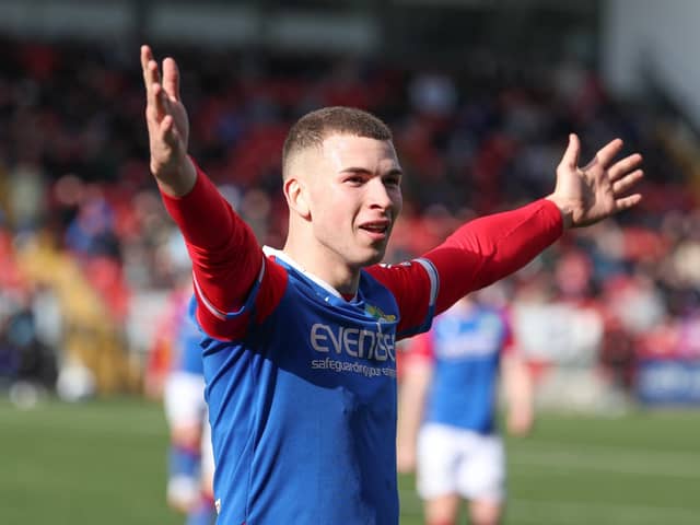 Linfield's Ethan McGee celebrates his goal. PIC: Desmond Loughery/Pacemaker Press