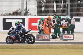 Jonathan Rea was carried away on a stretcher following his crash at Phillip Island in Australia on Sunday but the Ulster rider escaped serious injury and later returned to his Yamaha garage