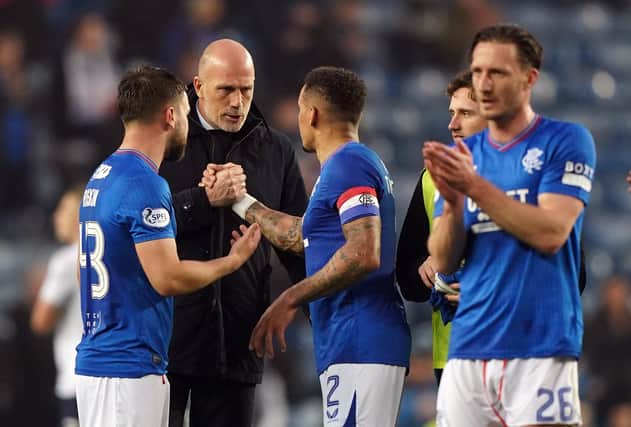 Rangers manager Philippe Clement with players following the midweek win over Dundee. (Photo by Andrew Milligan/PA Wire)