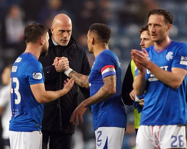 Rangers manager Philippe Clement with players following the midweek win over Dundee. (Photo by Andrew Milligan/PA Wire)