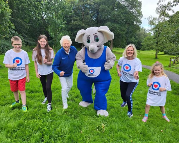 Lady Mary Peters launches run for RAF Benevolent Fund. Pictured are Arthur Neill, Gina Neill, Lady Mary Peters, Ben Elephant, Julie Corbett and Angie Neill