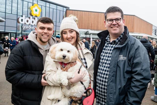 The Junction Retail and Leisure Park in Antrim is delighted to announce the return of the Barket Market this weekend for pups and their owners. Pictured are customers at Barket Market with Chris Flynn, centre director at The Junction
