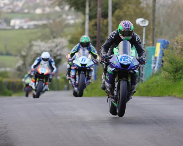 Michael Sweeney (EM Building Yamaha) leads Dominic Herbertson (Burrows Engineering/RK Racing Yamaha) in the Supersport race at the Cemcor Cookstown 100