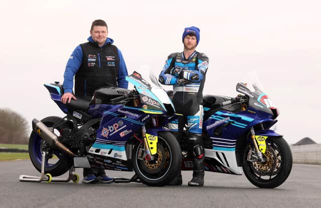 Mike Browne with Russell Racing team owner Alister Russell. (Photo by Stephen Davison/Pacemaker Press)