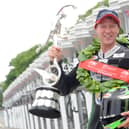 Gary Johnson celebrates his second Isle of Man TT Supersport win in 2014