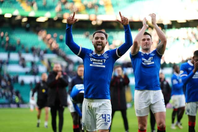 Rangers' Nicolas Raskin salutes the fans on Saturday in victory over Celtic. (Photo by Andrew Milligan/PA Wire)