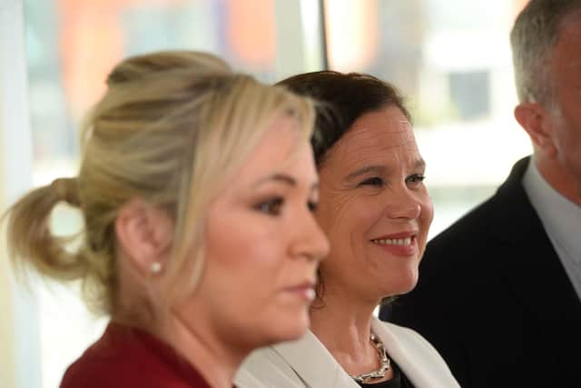 Michelle O’Neill and Mary Lou McDonald at a Sinn Fein post election Press Conference