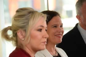 Michelle O’Neill and Mary Lou McDonald at a Sinn Fein post election Press Conference