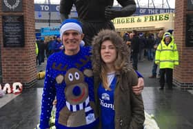 Natalie and her dad Noel at Goodison Park