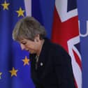 Then-British Prime Minister Theresa May at an EU summit in Brussels, in March 2019. She didn’t explore alternatives for the Irish land border. The same failure has proved true of the leaders of the two main NI unionist parties (AP Photo/Frank Augstein, File)