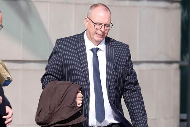 Estate agent Des McGranaghan pictured leaving Belfast Laganside Courts where he appearing in relation to a charge of breaching trading standards.
