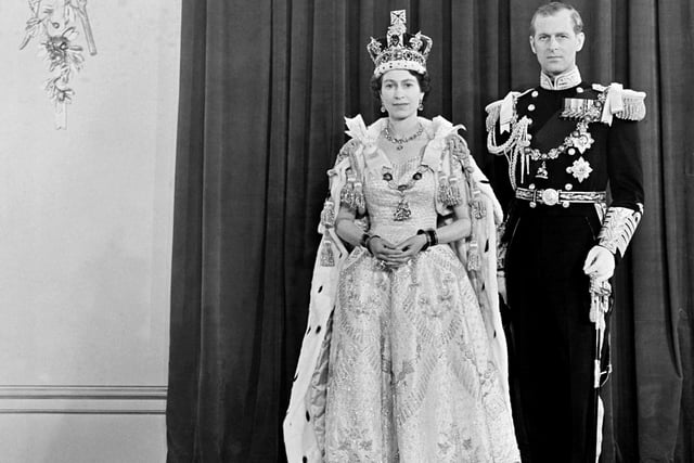 Queen Elizabeth II and her husband the Duke of Edinburgh at Buckingham Palace after her coronation in 1953.
