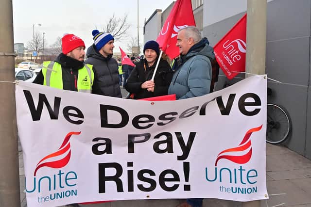 Workers take Strike action at Short Strand bus depot as Public transport workers in Northern Ireland began a 48-hour strike in a dispute about pay.
Pic Colm Lenaghan/Pacemaker