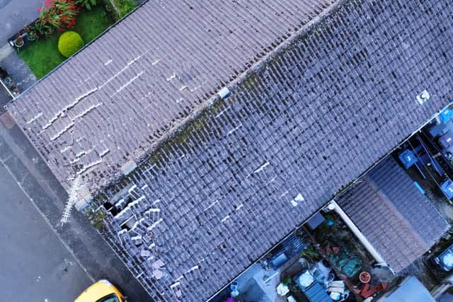 An aerial shot of damage caused to the house in the Ballysally area of Coleraine following a lightning strike