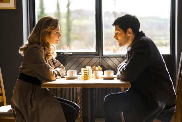 Colin Morgan as Michael McAllister and Annabel Scholey as Cathy McDaid in the new four-part psychological BBC drama, Dead And Buried.