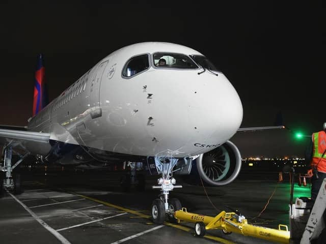An Airbus A220 at LaGuardia Airport in New York. The east Belfast Spirit factory builds the wings for this model (photo by Noam Galai/Getty Images for Delta)