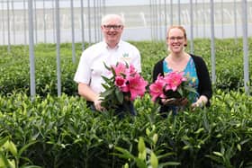 Portadown-based flower growers, Shane and Therese Donnelly at Greenisland Flowers have significantly increased supply to M&S. A supplier of scented stocks to M&S for over 20 years, Greenisland Flowers is one of the leading cut flower growers in Northern Ireland and as well as growing tulips and lilies for the retailer, has also enhanced its offering with the provision of a hand-tied packing service, with ninety percent of bouquets sold in M&S stores across Ireland hand-tied by the Greenisland team.  Pictured are Shane and Therese Donnelly from Greenisland Flowers