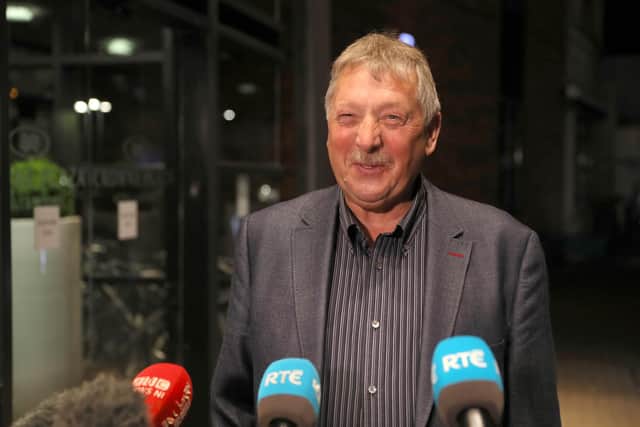 Sammy Wilson MP, speaking to the media as he leaves the Crowne Plaza Hotel, Belfast on the evening of Edwin Poots ratification as the new DUP leader. Picture date: Thursday May 27, 2021.
