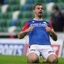 Matthew Clarke celebrates scoring Linfield's second goal in their 5-1 Premiership victory over Loughgall at Windsor Park, Belfast. PIC: INPHO/Presseye/Brian Little
