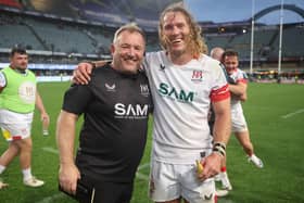 Winger Werner Kok with Ulster head coach Richie Murphy. (Photo by Steve Haag Sports/Gallo Images/Getty Images)