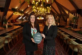 Tourism NI awards Templepatrick hotel a four-star accommodation grading. Pictured are Claire McNaughton, accommodation certification manager at Tourism NI pictured with Lynsey Gordon, general manager associate director at The Rabbit Hotel & Retreat