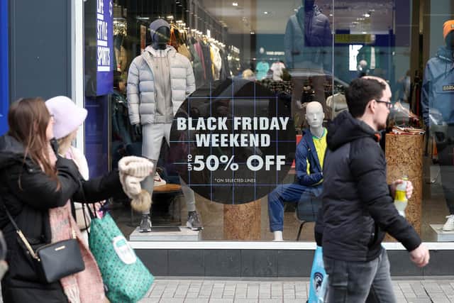 Shoppers take advantage of the Black Friday sales in Belfast City Centre, where the Chamber of Commerce reported “strong footfall”.