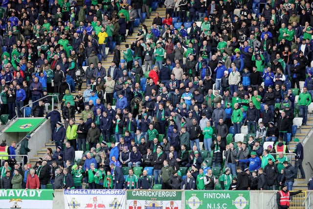 Northern Ireland fans in the Russell Stand during the Euro 2024 qualifier against Finland