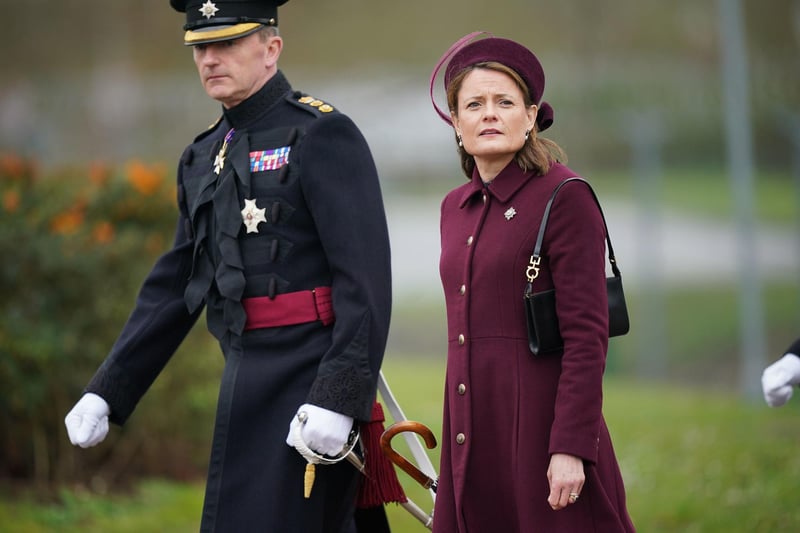 Regimental Lieutenant Colonel, Major General Sir Christopher Ghika, and his wife, Lady Ghika, at Mons Barracks, Aldershot, during a St Patrick's Day parade