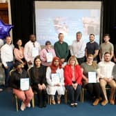 Some of the participants on the council’s Belfast Employment Academies who were in City Hall for a celebration event for completion of the programme