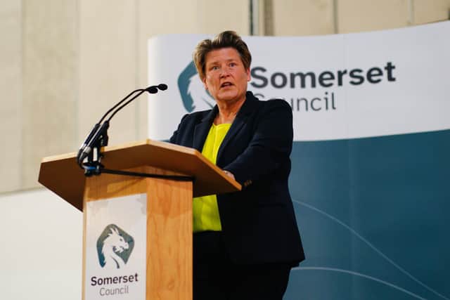 Sarah Dyke, Liberal Democrat Party candidate, speaks at the Bath & West Showground in Shepton Mallet, Somerset, after winning the Somerton and Frome by-election, called following the resignation of David Warburton amid allegations of sexual harassment and cocaine use